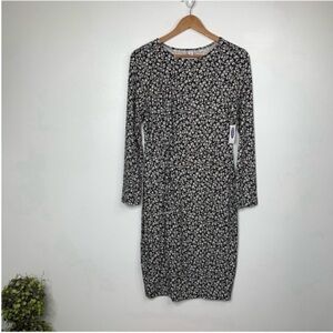 NWT Old Navy Twist Front Dress Black‎ White Floral Women’s Medium Long sleeve